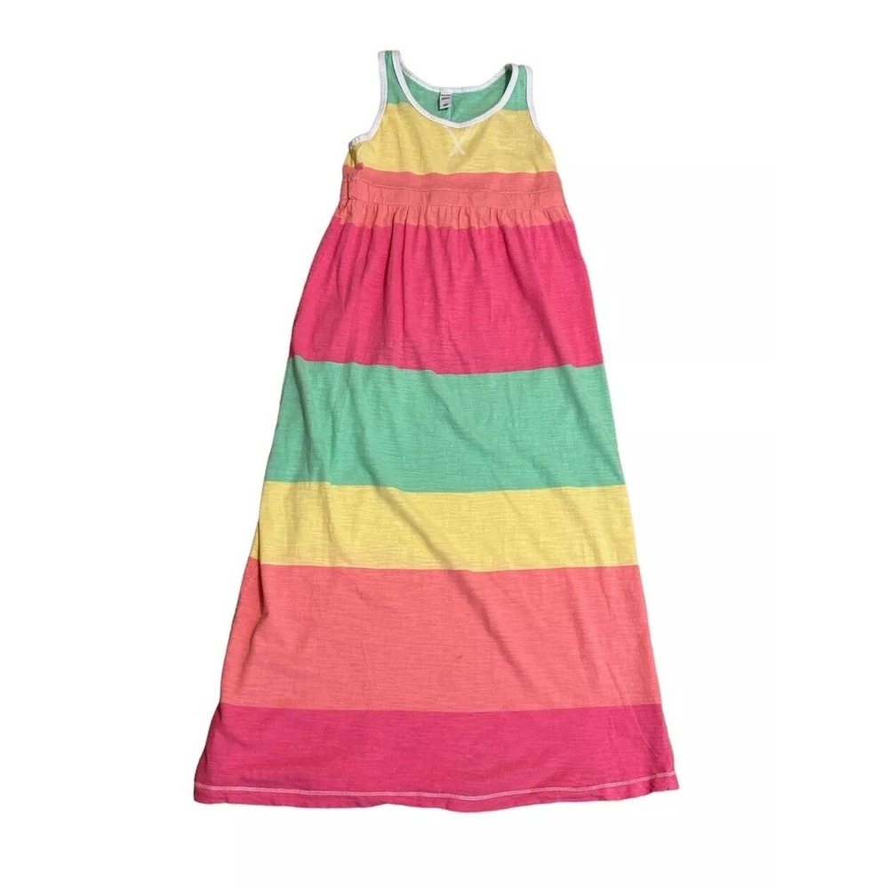 Old Navy Girls Medium Sherbet Color Stripe Maxi Dress Rainbow Beach Summer Comfy